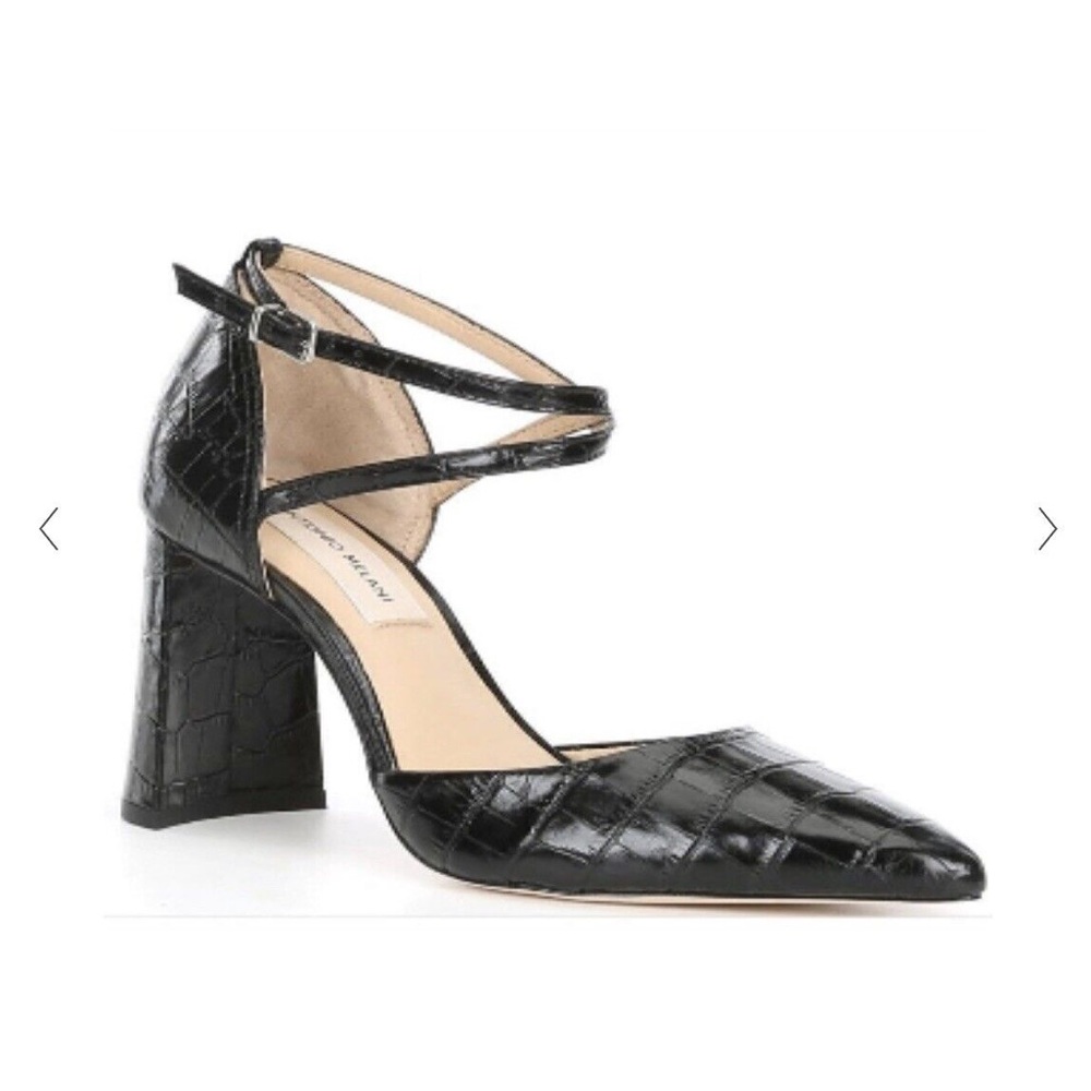 Antonio Melani Whittley Croc Embossed Ankle Strap Pumps, Size 8, Black. New.